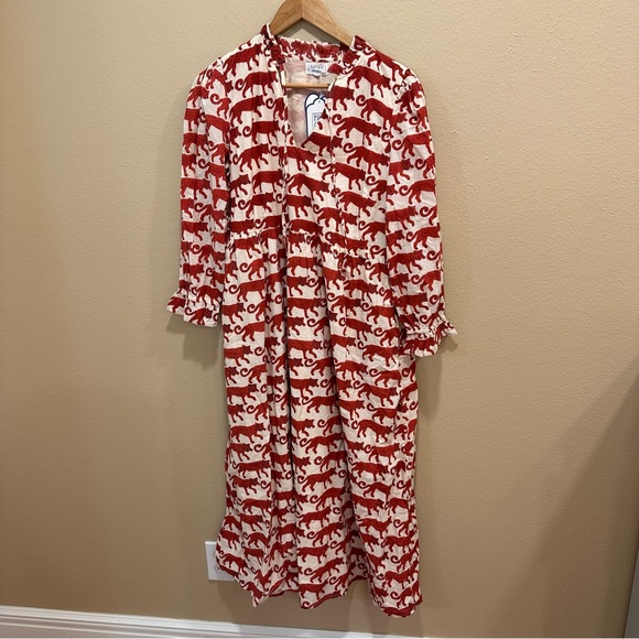 NWT Tuckernuck Pink City Prints Red Cream Block Print Tiger Maxi Dress Large - Picture 16 of 16